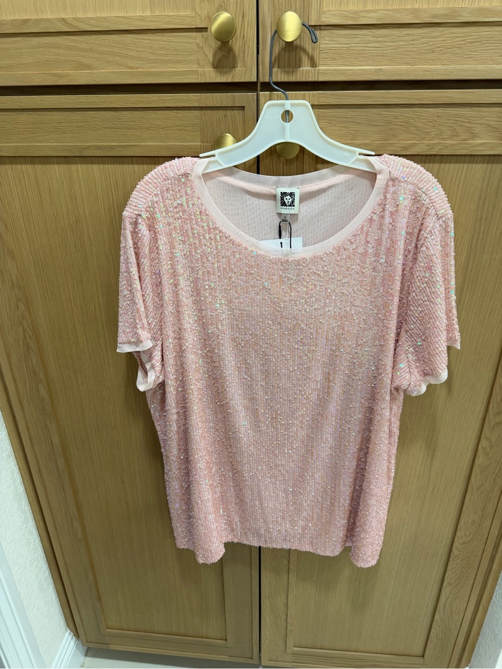 Anne Klein Pink Sequin Short Sleeve Top